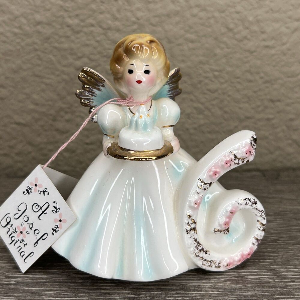 Vintage JOSEF ORIGINALS Birthday Girl Blue Angel Figurine Age 6 with Tag Japan
